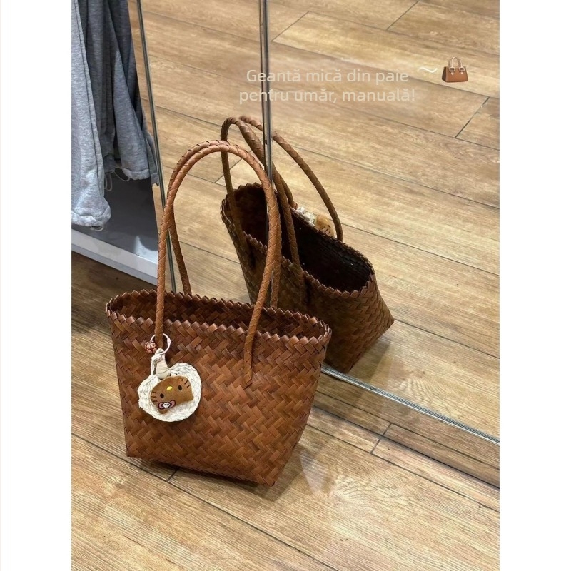 Geantă tip găleată țesută, PU piele, căptușire din material textil, Primăvara 2025