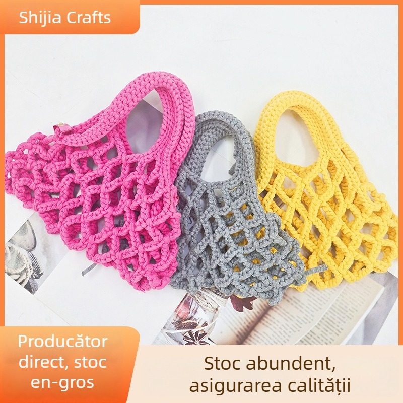 Geantă de paie țesută, stil urban simplu, formă vertical pătrată, deschidere deschisă, fără căptușeală, buzunar exterior, primăvara 2025