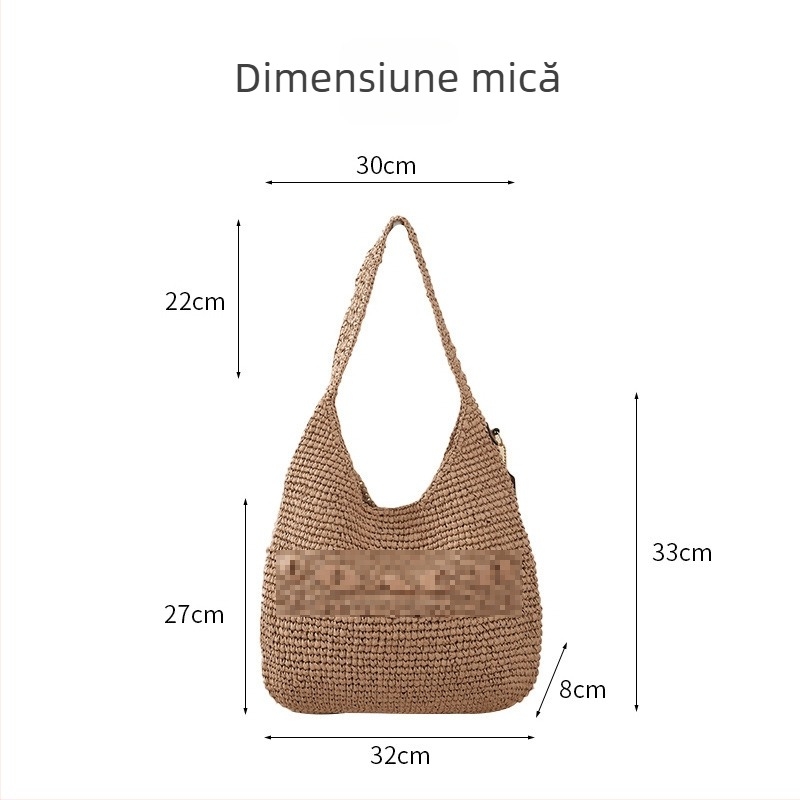 Geantă Tote din paie — formă găleată, închidere magnetică, căptușeală poliester, stil urban, pentru uz zilnic