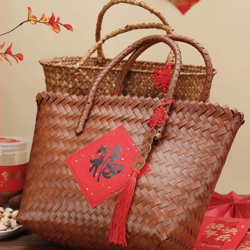 Cutie Mooncake cu coș de bambus, origine Zhejiang, carton, stil vintage, cod produs: Mid-autumn festival hand basket