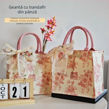 Geantă cadou pentru domnișoarele de onoare – pânză, stil festiv, personalizabilă, imprimare logo disponibilă, cusătură