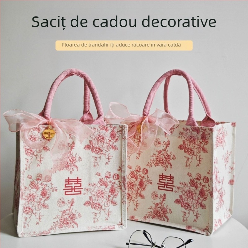Geantă cadou pentru domnișoarele de onoare – pânză, stil festiv, personalizabilă, imprimare logo disponibilă, cusătură