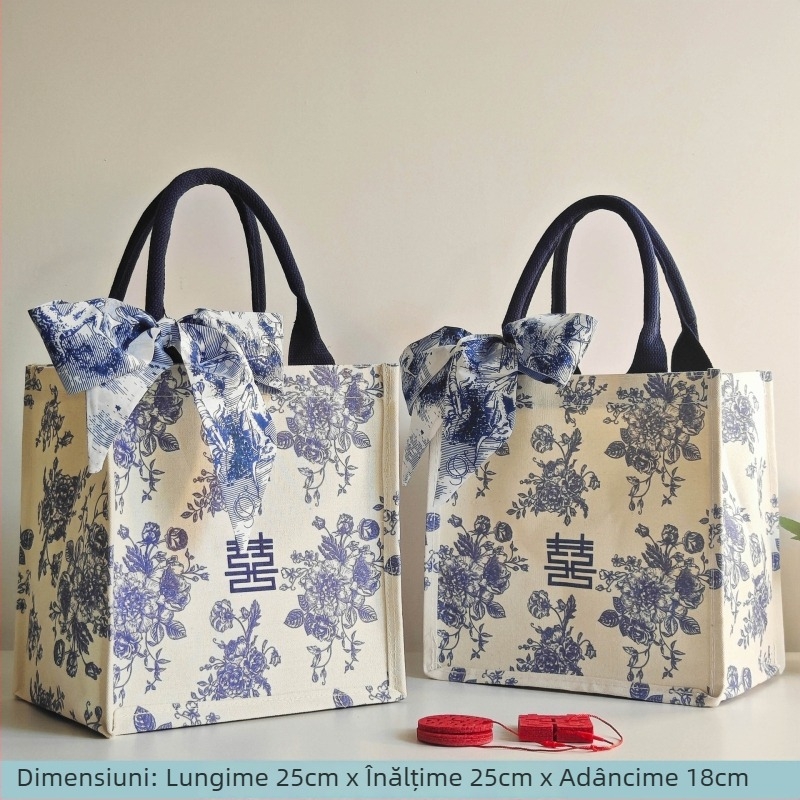 Geantă cadou pentru domnișoarele de onoare – pânză, stil festiv, personalizabilă, imprimare logo disponibilă, cusătură