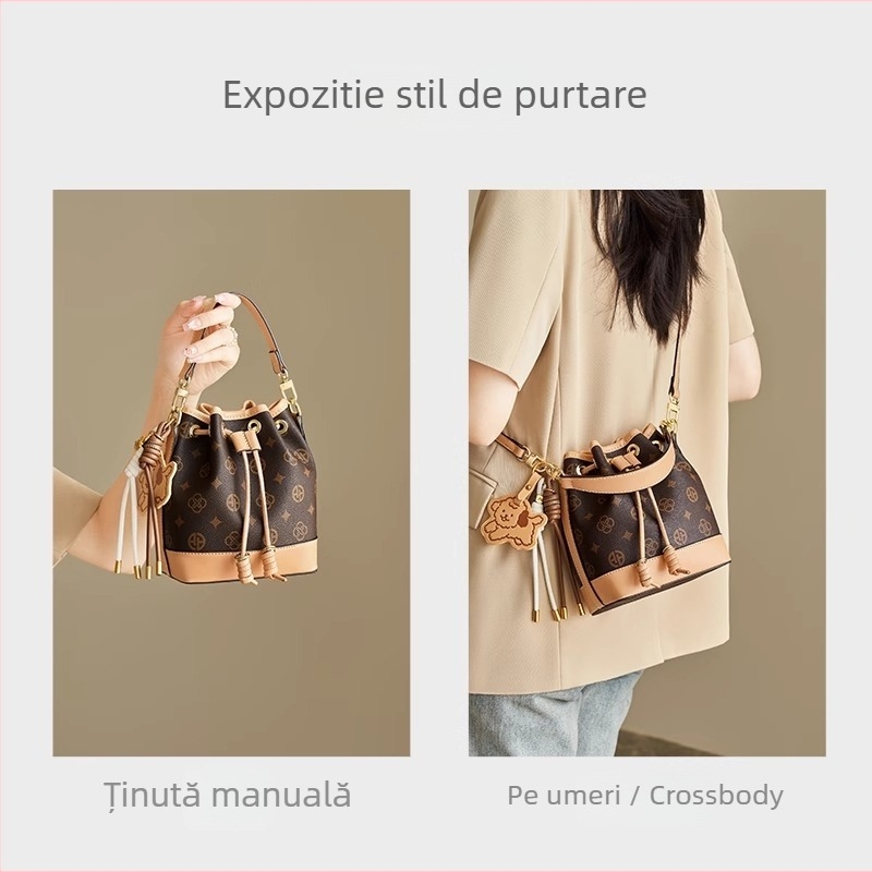 Geantă tip găleată pentru femei, PU, formă găleată, căptușeală poliester, toamnă 2025, curea pe umăr simplă, pentru purtare zilnică
