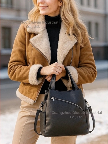 Geantă tip găleată, PU, stil urban simplu, închidere cu fermoar, buzunare interioare: buzunar cu fermoar și buzunar pentru telefon