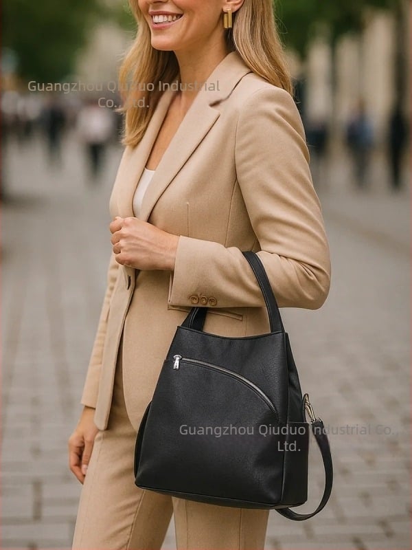 Geantă tip găleată, PU, stil urban simplu, închidere cu fermoar, buzunare interioare: buzunar cu fermoar și buzunar pentru telefon