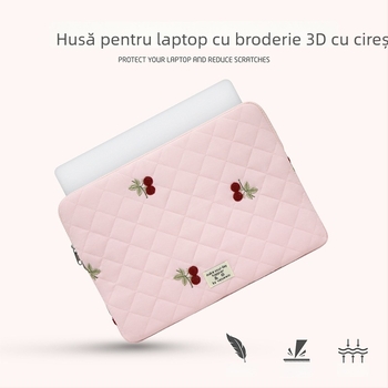 husa pentru laptop de 13 inchi cu broderie de cireșe și căptușeală din poliester