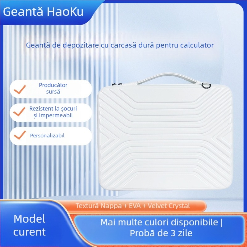 Husă dură pentru laptop din EVA, impermeabilă și rezistentă la uzură, închidere cu fermoar, mâner telescopic, buzunare interne pentru carduri