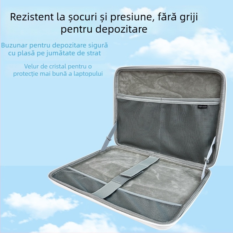 Husă dură pentru laptop din EVA, impermeabilă și rezistentă la uzură, închidere cu fermoar, mâner telescopic, buzunare interne pentru carduri