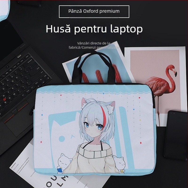 Husă pentru tabletă cu imprimeu desene animate din piele, antișoc, închidere cu fermoar, mâner moale, buzunar pentru card, materiale Oxford și PU, pentru călătorii de afaceri
