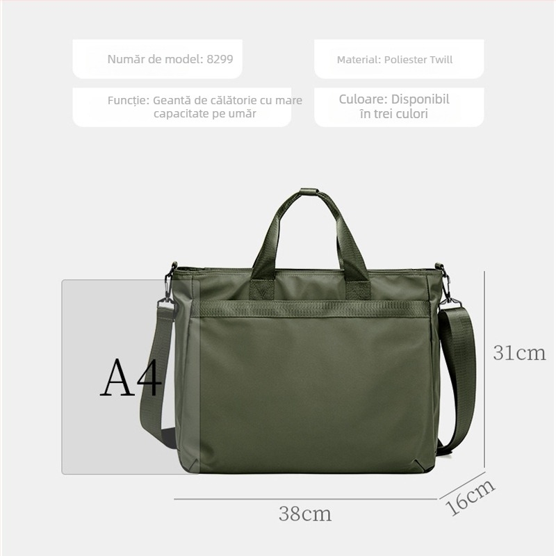 Geantă de laptop pentru călătorii cu atașare la troler – capacitate mare, poliester, buzunar pentru laptop/tabletă, buzunare interne multiple, geantă de umăr de afaceri
