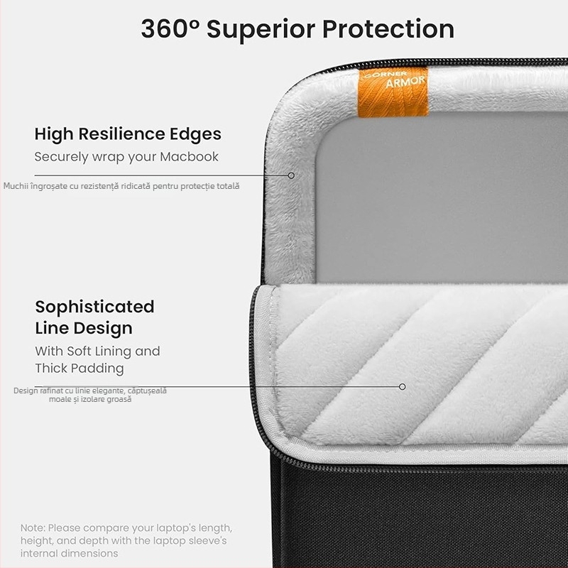 Geantă de protecție pentru MacBook - impermeabilă, rezistentă la șocuri, căptușeală din poliester, stil urban minimalist