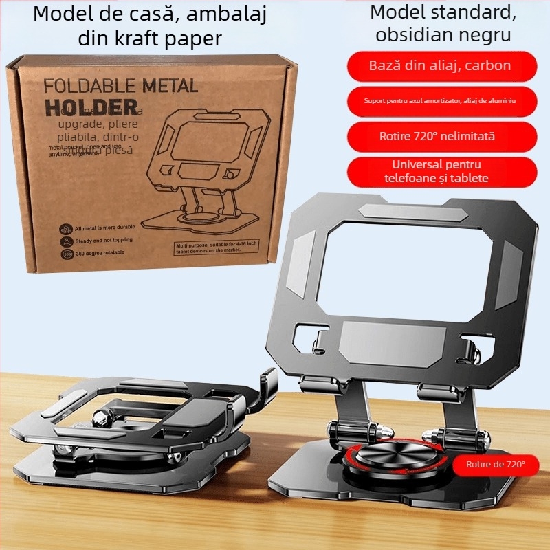 Suport metal pentru tabletă cu rotație de 360°, pliabil, pentru masă, iPhone, iPad și iPod touch