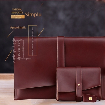 Geantă pentru laptop din piele naturală Gledoya S005, cu căptușeală din piele de vită, impermeabilă și rezistentă la uzură, unisex, compatibilă cu notebook/tabletă/iPad