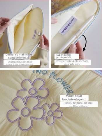 Husă protectoare pentru laptop și tabletă pentru femei, cu model floral, impermeabilă, ultra-ușoară, căptușeală din poliester