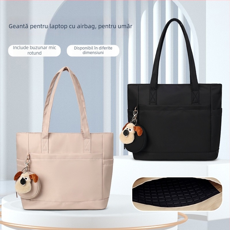 Geantă Tote pentru laptop - nailon, impermeabilă și protecție împotriva șocurilor, buzunar pentru laptop, buzunar pentru telefon, buzunar cu fermoar, căptușeală poliester, curele duble de umăr