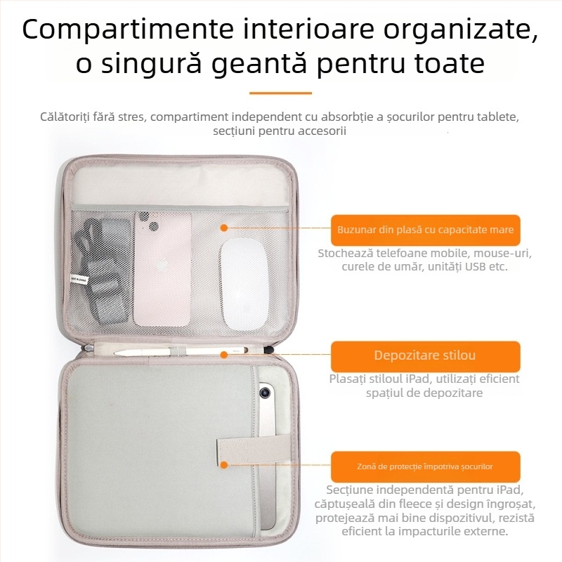 Geantă pentru tabletă din PU, capacitate mare, curea crossbody și mâner, rezistentă la șocuri și impermeabilă, portabilă