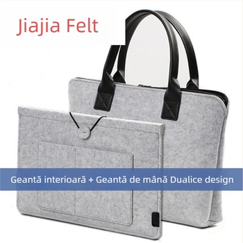 Geantă laptop din fetru cu fermoar, buzunare interne pentru ID și telefon, stil business, geantă de mână cu mâner moale