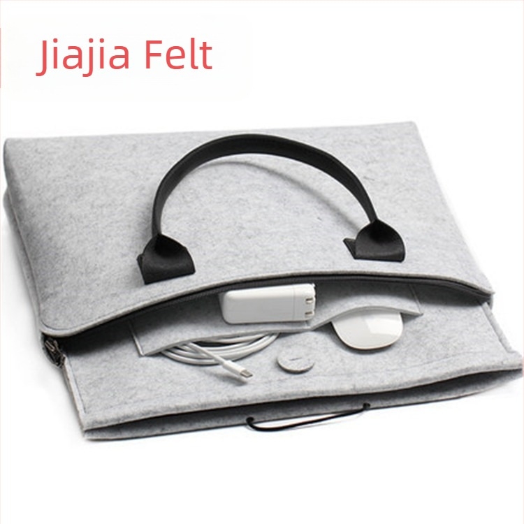 Geantă laptop din fetru cu fermoar, buzunare interne pentru ID și telefon, stil business, geantă de mână cu mâner moale