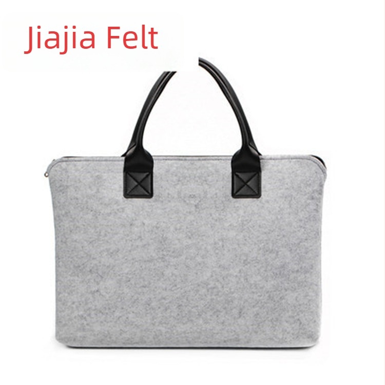 Geantă laptop din fetru cu fermoar, buzunare interne pentru ID și telefon, stil business, geantă de mână cu mâner moale