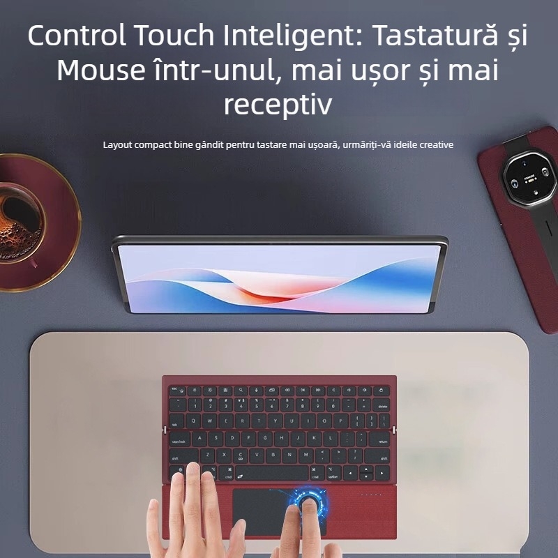 Tastatură Bluetooth wireless cu touchpad, design pliabil în trei poziții, model Z01, ergonomic, compatibilă cu telefoane, tablete și laptopuri