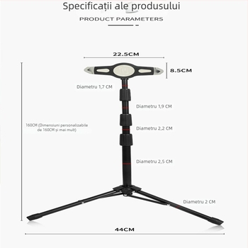 Trepied de podea cu trei lumini LED pentru iluminare, termometru și clemă mare pentru tabletă (Model JYX536, 1,2 kg)