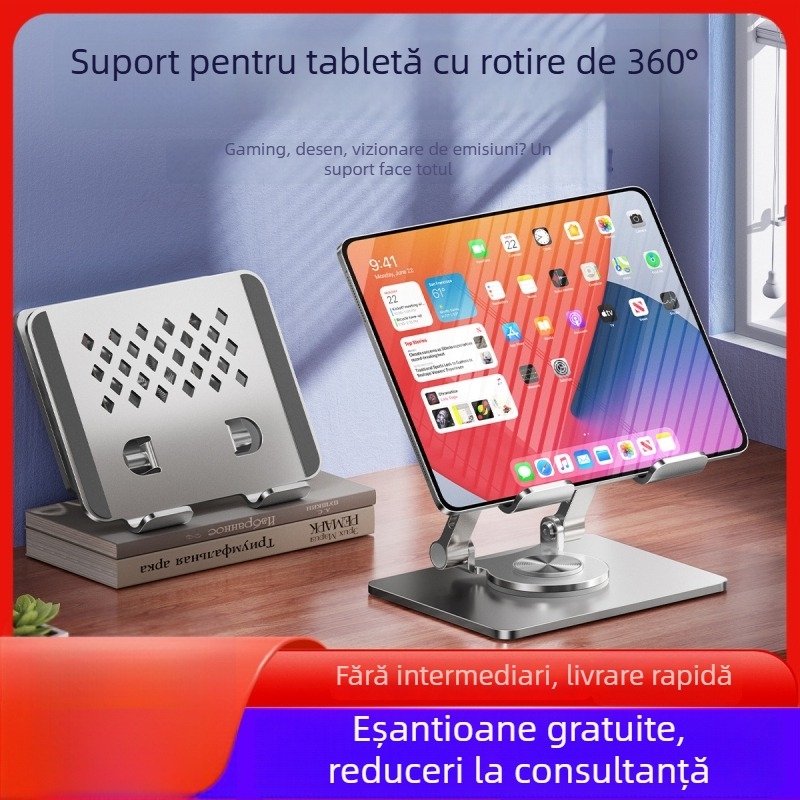 Suport pentru tabletă J50 – metal, rotire la 360°, reglabil, compatibil cu modelele iPad/iPhone, greutate 495 g