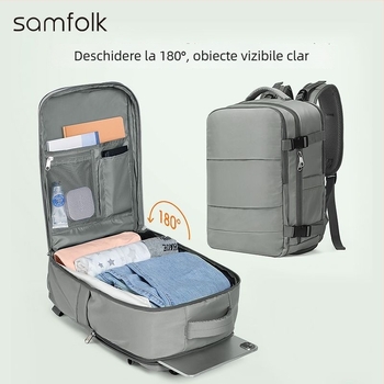 Rucsac SAMFOLK pentru călătorii și afaceri, mare capacitate, compatibil cu laptop de 15 inch, material textil (Brand SAMFOLK; Laptop: 15 inch; Material: Textil; Gen: Bărbat)