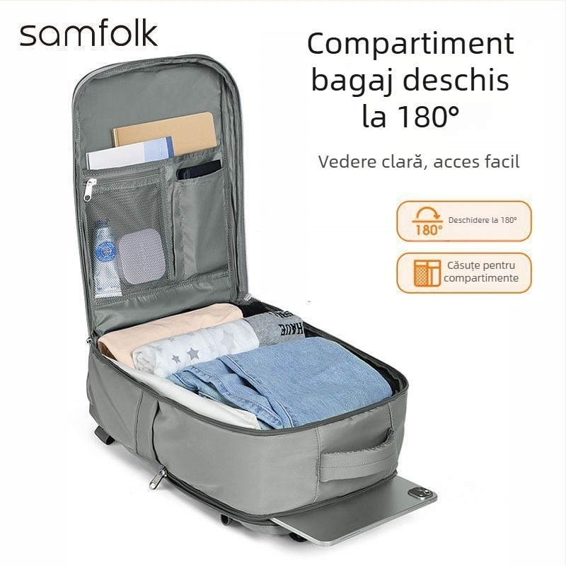 Rucsac SAMFOLK pentru călătorii și afaceri, mare capacitate, compatibil cu laptop de 15 inch, material textil (Brand SAMFOLK; Laptop: 15 inch; Material: Textil; Gen: Bărbat)