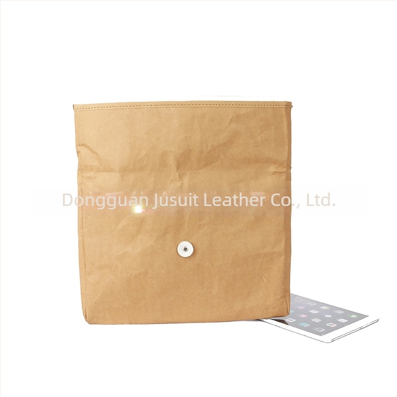 Husă din hârtie Kraft pentru laptop și tabletă, cu fermoar – respirabilă, impermeabilă, rezistentă la uzură; compartimente interioare: buzunar pentru ID, buzunar tip sandwich, buzunar pentru calculator; formă orizontală pătrată