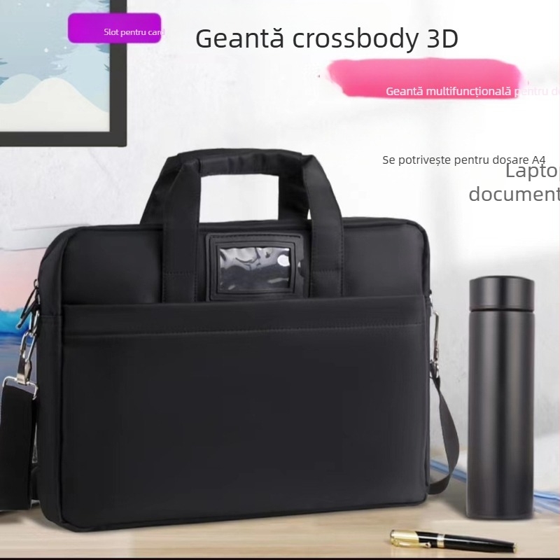 Geantă de laptop din țesătură Oxford, geantă de afaceri, unisex, căptușeală poliester, model solid