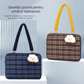 Geantă de umăr pentru calculator cu buzunar intern pentru iPad – nylon, căptușeală din poliester, stil urban minimalist, model dungi, primăvara 2025