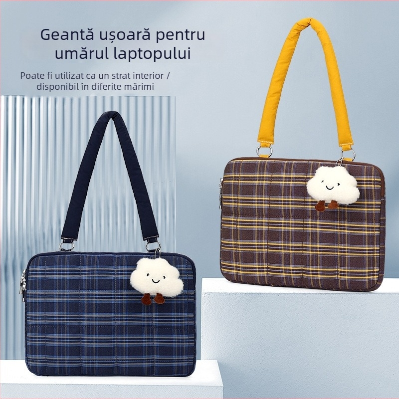 Geantă de umăr pentru calculator cu buzunar intern pentru iPad – nylon, căptușeală din poliester, stil urban minimalist, model dungi, primăvara 2025