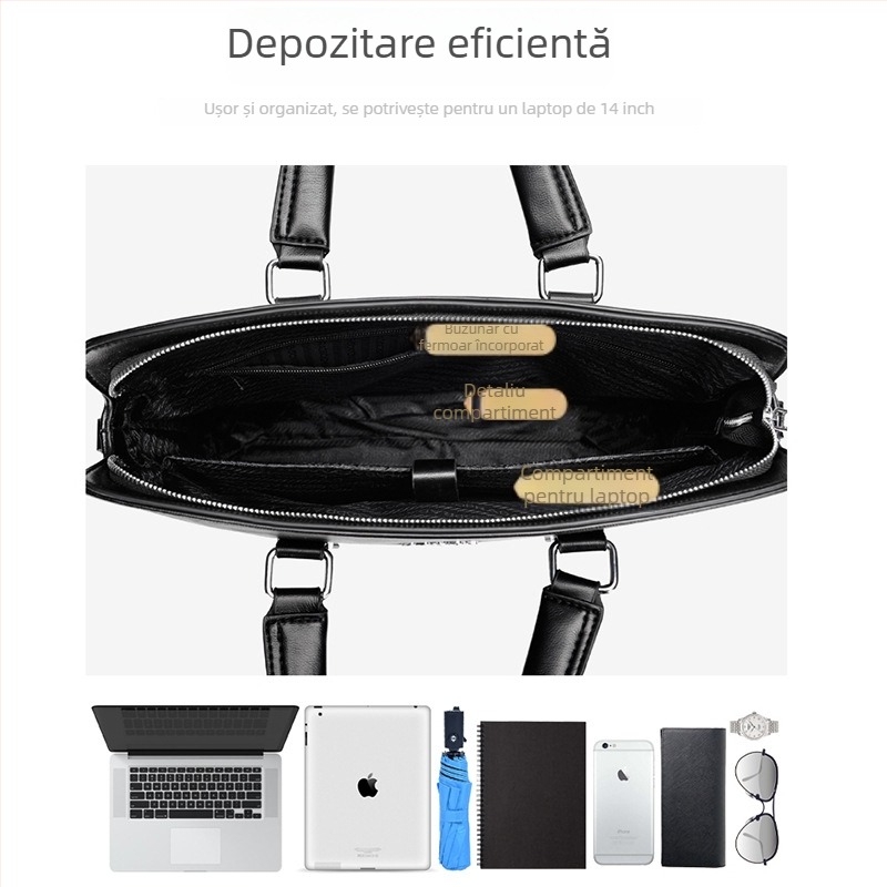 Servietă de afaceri pentru bărbați – stil urban, material PU, rezistent la apă, căptușeală din poliester, pentru călătorii de afaceri