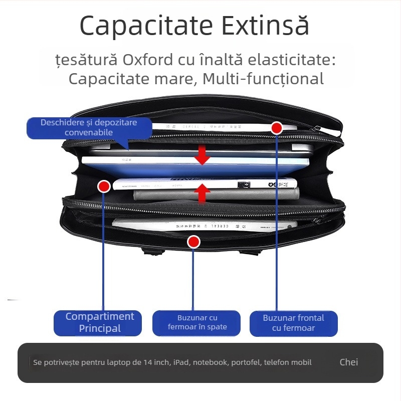 Geantă de afaceri din material Oxford, compartiment pentru laptop, ultraușoară, interior căptușit Oxford, potrivită pentru călătorii de afaceri