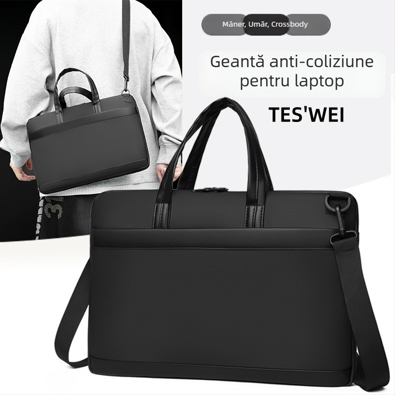 Geantă pentru laptop cu protecție anti-șocuri, stil business elite, material Oxford, căptușeală poliester, culoare solidă, capacitate mare, respirabilă