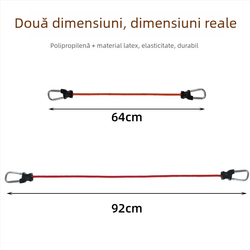 Funie elastică pentru bagaje, miez latex de 8 mm, țesătură din polipropilenă, cablu elastic multifuncțional cu cârlige