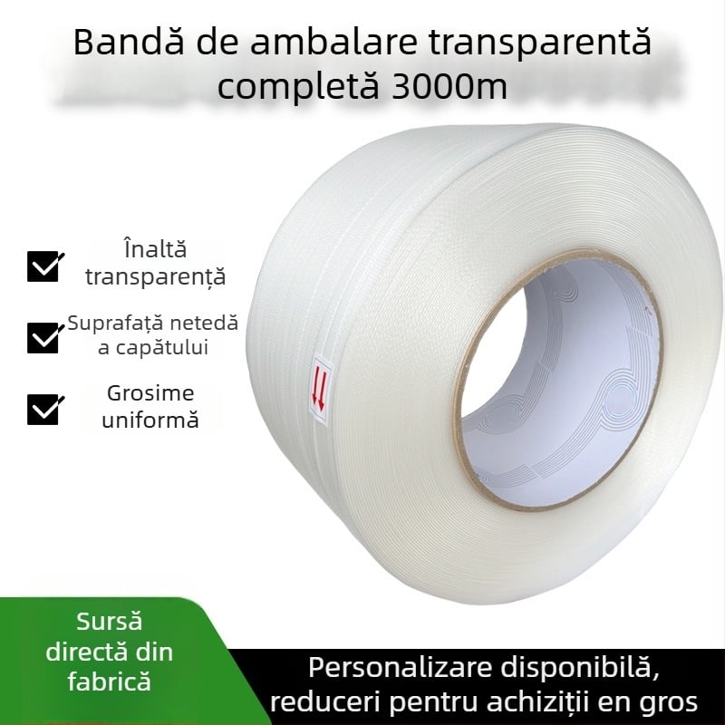 Bandă de ambalare pentru mașină, PP 11045, grosime 0,45–0,5 mm, rezistență la tracțiune 100 kg, greutate 8,1 kg