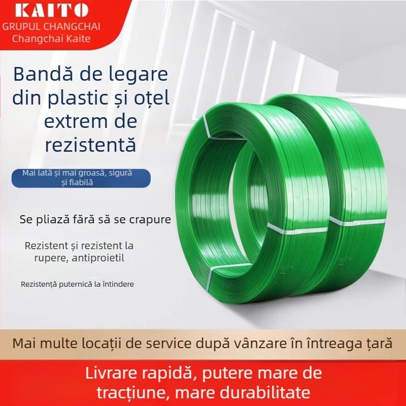 Bandă de ambalare transparentă PET/PP, adeziv topit la cald manual, rezistență la tracțiune 255 kg