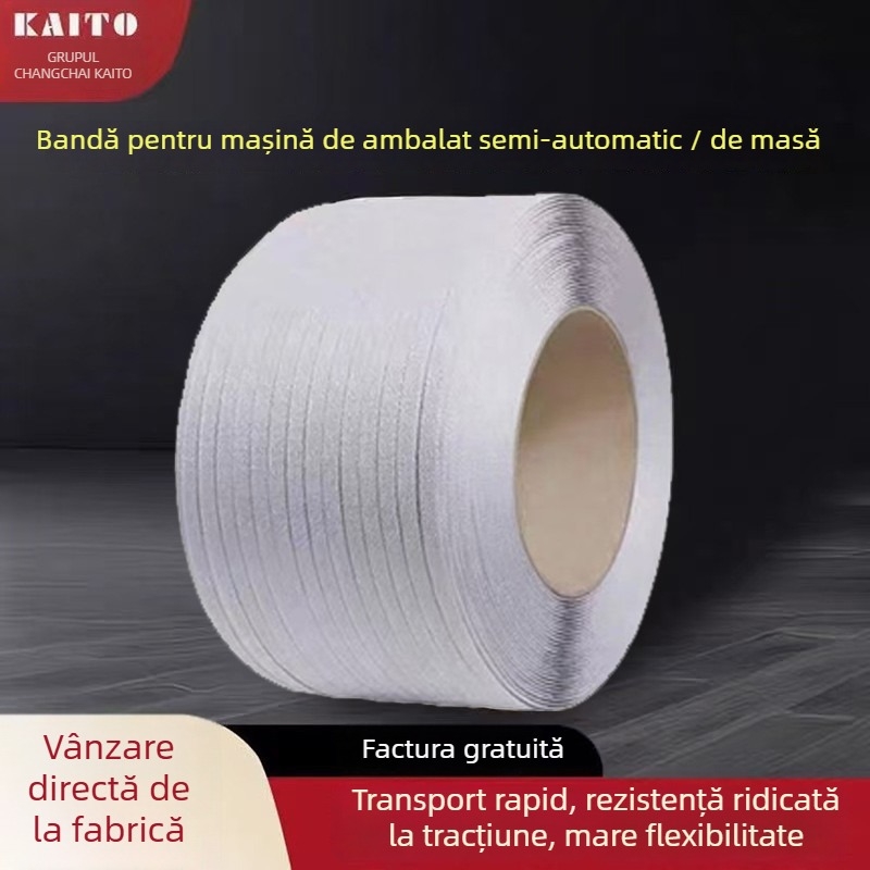 Bandă de ambalare transparentă PET/PP, adeziv topit la cald manual, rezistență la tracțiune 255 kg