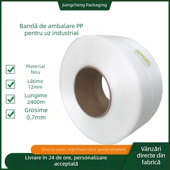 Direct de la producător, bandă PP albă ecologică pentru ambalare, lățime 12 mm, grosime 0,7 mm, bandă de ambalaj transparentă automată, personalizare disponibilă