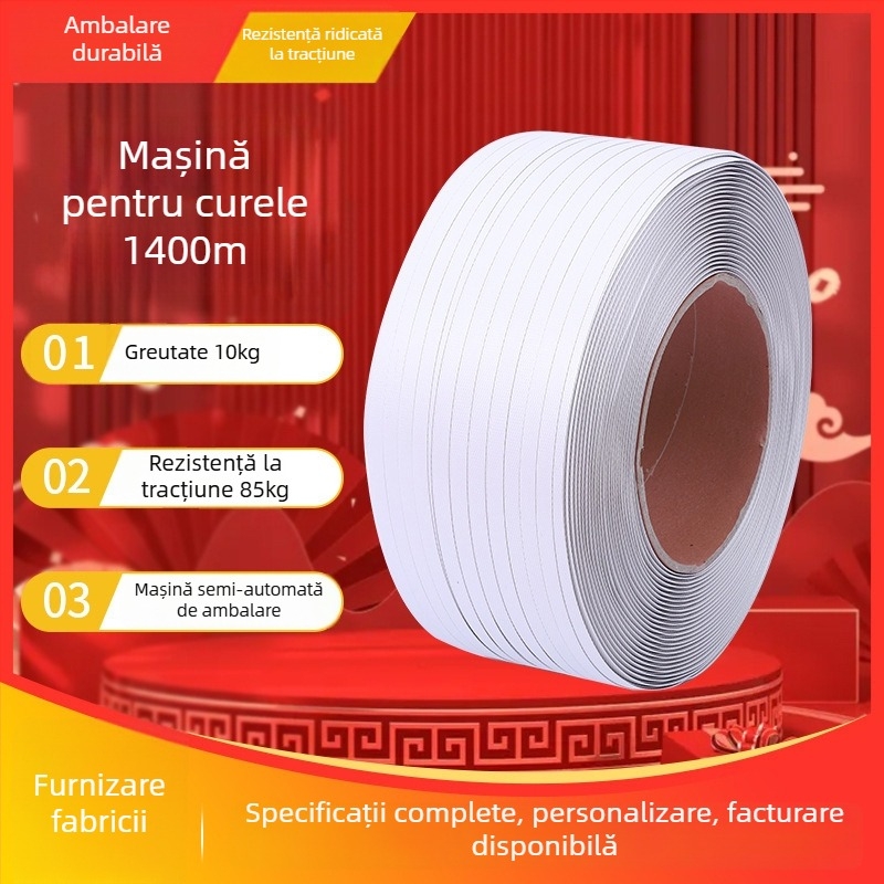 Bandă de împachetat PP, bandă semi-automată, grosime 0,8 mm, rezistență la tracțiune 85 kg, marca Tensile, pentru ambalarea coletelor