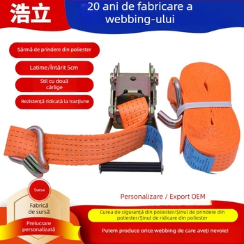 Bandă de legare din poliester cu cârlige duble și tensionator cu mecanism de strângere, durabilă, bandă plată