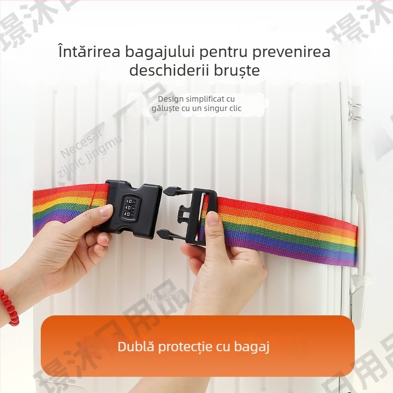 Bandă de fixare pentru bagaje cu încuietoare cu parolă – poliester, dungată, ușoară, rezistentă la uzură, anti‑furt, Jing Yi