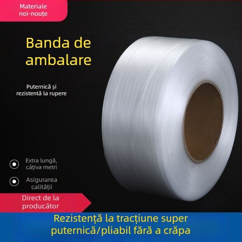 Bandă de ambalaj PP transparentă pentru mașini de lipit la cald, albă, 0,8 mm, rezistență la tracțiune 20 kg