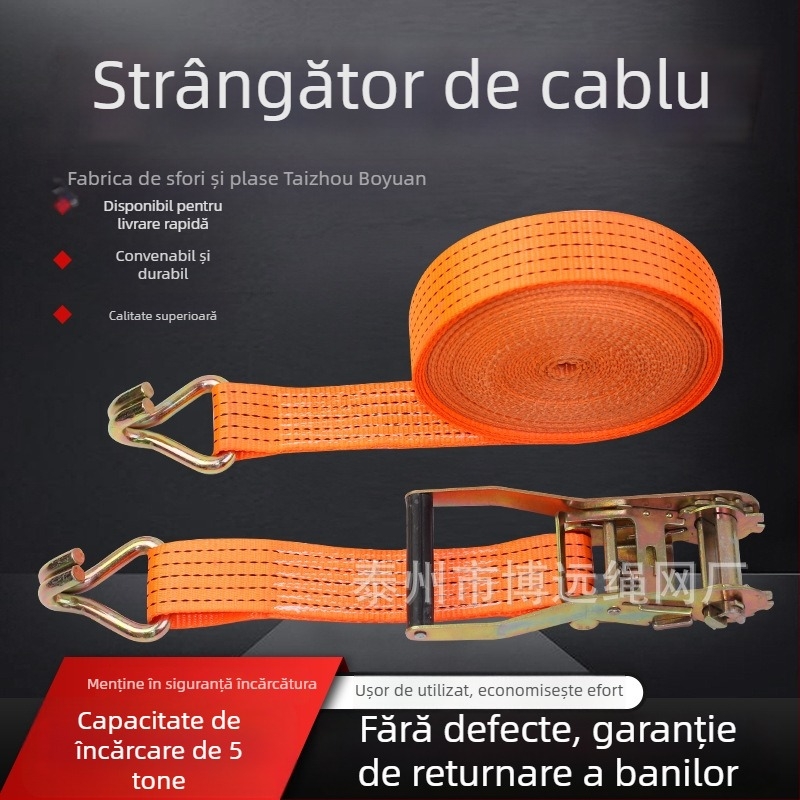 Curea de prindere din poliester de înaltă rezistență, cu cârlige duble, pentru fixarea încărcăturii