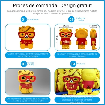 Lănțișor din silicon cu mascotă desen animat, personalizabil 3D, pandantiv pentru chei