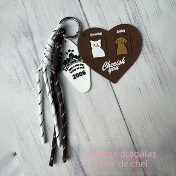 Pandant/breloc pentru geantă cu imprimare în stil coreean – design drăguț cu inimă, cățeluș și stea, material: aliaj, formă: charm pentru bagaje, origine: Hebei, stil: modă pentru naveta zilnică