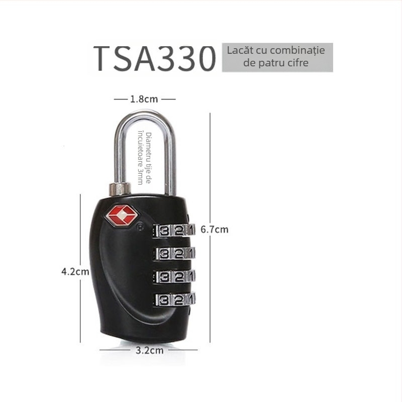 Lacăt TSA cu parolă pentru bagaje – lacăt anti-furt pentru valize, corp din aliaj de zinc/ABS, TSA330/TSA338