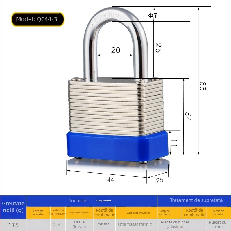 Lacăt cu cod de 3 cifre, din oțel, design în mai multe straturi, pentru dulapuri și uși, stil modern minimalist